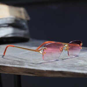 CARTIER C RIMLESS 18K GOLD FILLED PINK Y2K SUNGLASSES